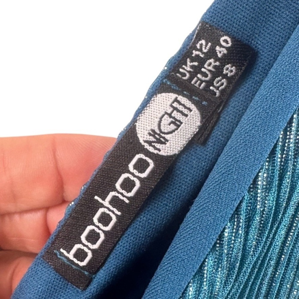 Boohoo Night Metallic Pleated Strappy Midi Dress Teal Blue Size 8 - Picture 4 of 16